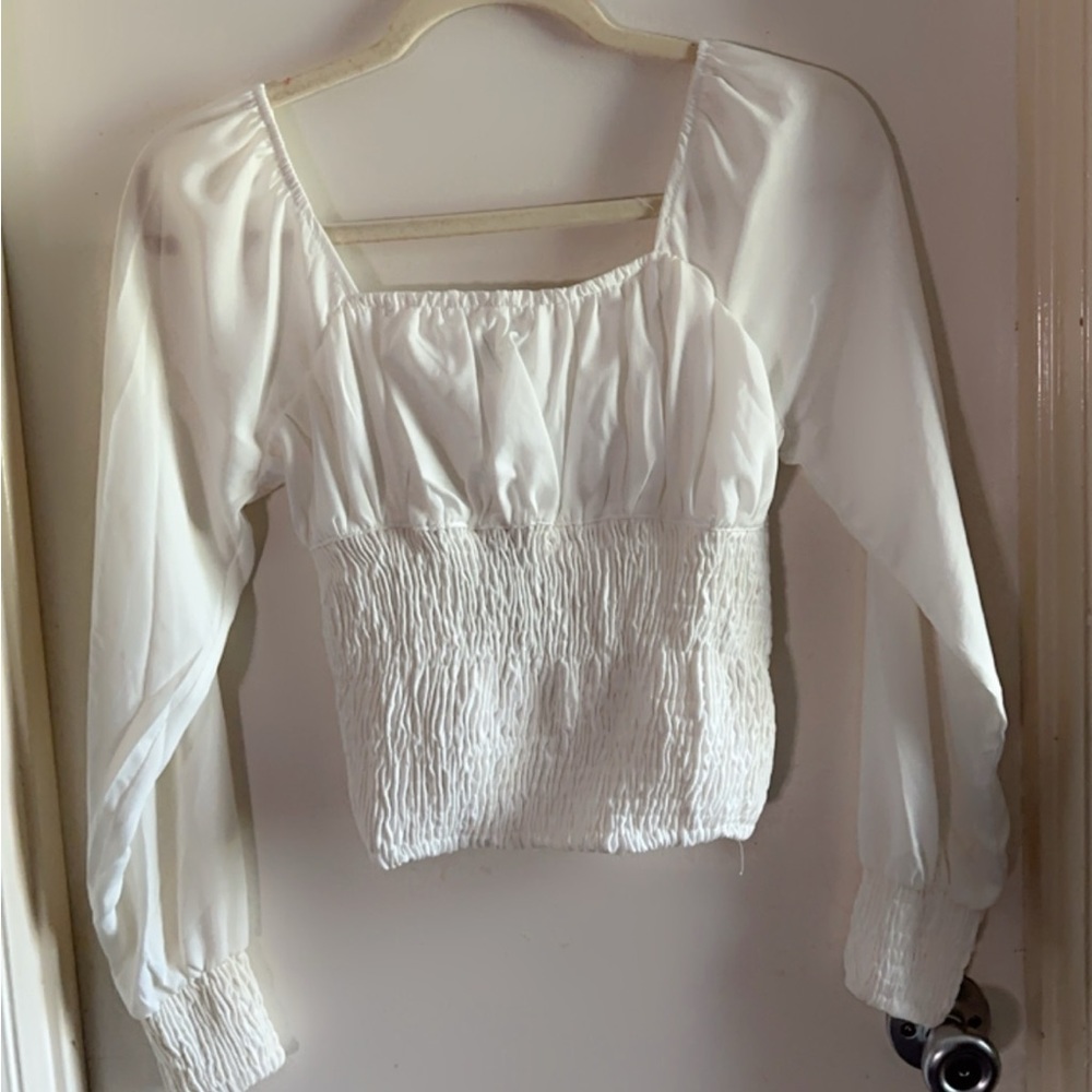 White Long Sleeve Blouse Top